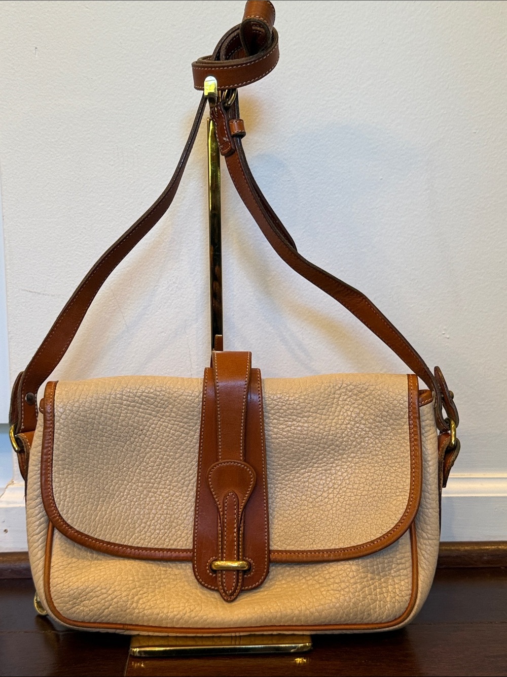 Dooney & Bourke Cream and Brown Pebbled Leather Shoulder Bag